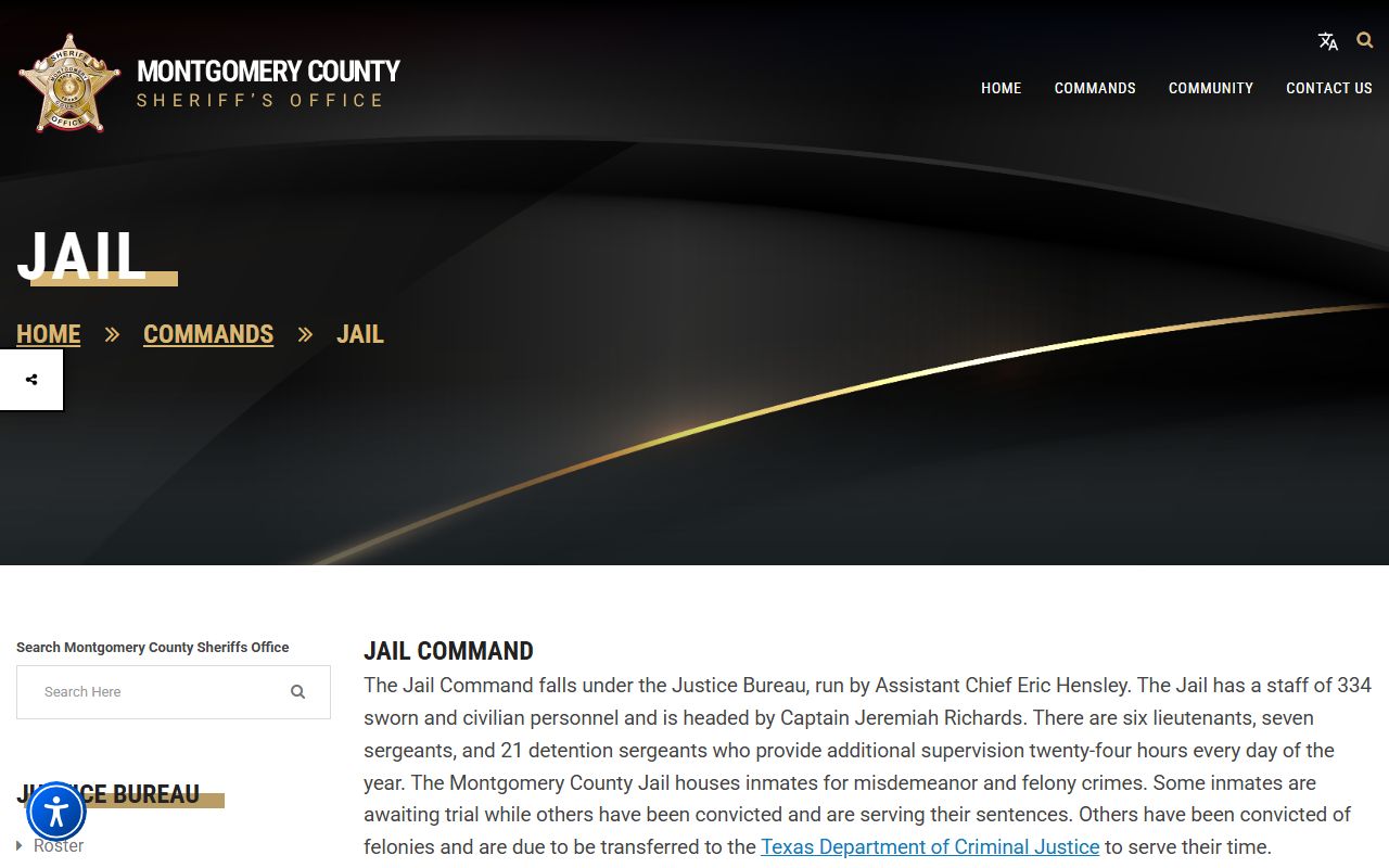 Montgomery County Jail Division page for inmate records
