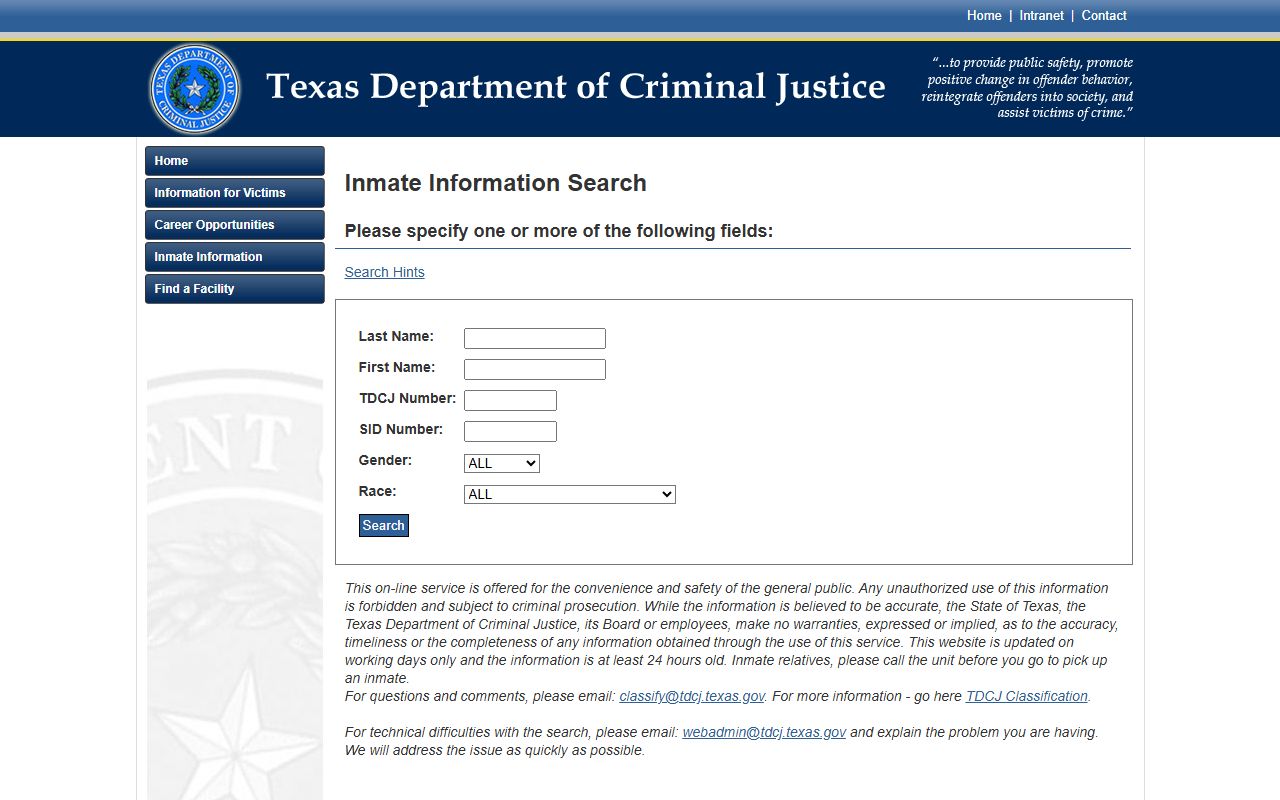 Texas TDCJ inmate search for Montgomery County sentenced prisoners
